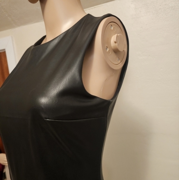 Express Bodycon Faux Leather High  Neck Bodysuit Black - Picture 4 of 12